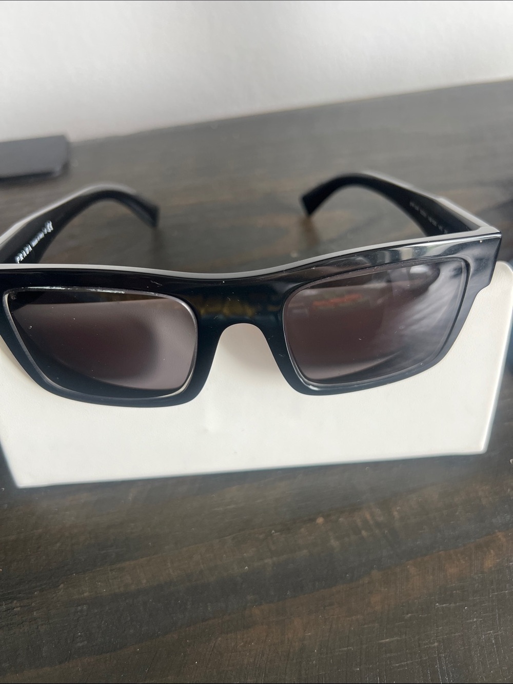 Prada Black Rectangular Sunglasses with Dark Gray Lenses - Picture 3 of 3